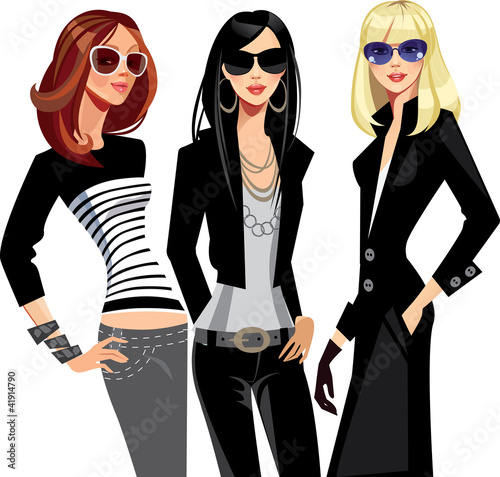 Vektor: three fashion of girls in glasses three fashion of girls in glasses