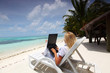 tropical business woman with laptop tropical business woman with laptop