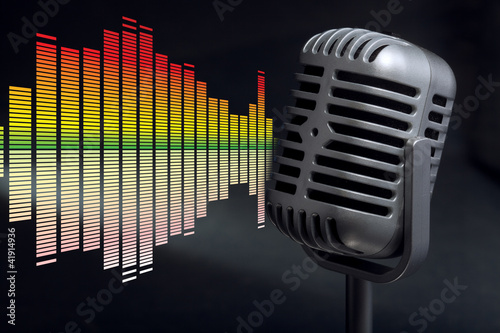 Illustration: retro microphone with audio wave retro microphone with audio wave