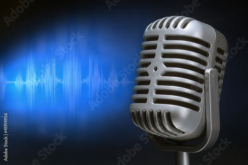 Photo: retro microphone with audio wave retro microphone with audio wave