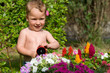 Kleiner junge Wässert Blumen