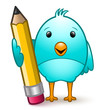 Cute bird standing holding a giant pencil Cute bird standing holding a giant pencil