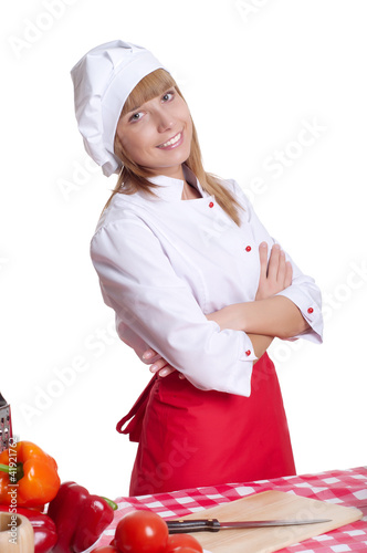Photo: portrait attractive woman cook portrait attractive woman cook