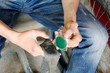 man lubricating tyre man lubricating tyre