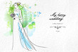 Wedding watercolor background with a flowering branch