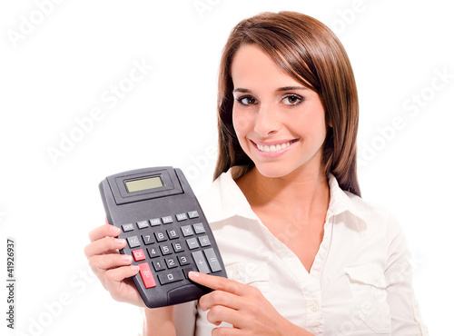 Foto: femme avec calculatrice femme avec calculatrice