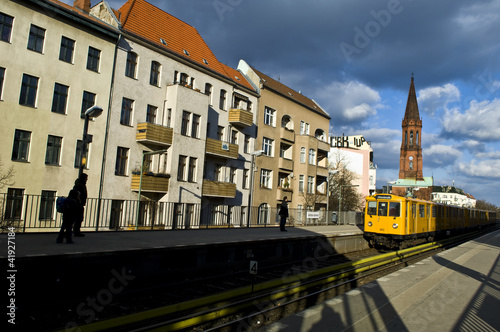 Photo: a metro train reaches gorlitzer station, berlin, germany a metro train reaches gorlitzer station, berlin, germany