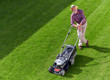mowing senior man, take a break