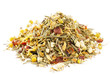 chamomile mixes with lemongrass and hibiscus herbal tea, over wh