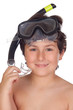 Adorable child with snorkelling equipment