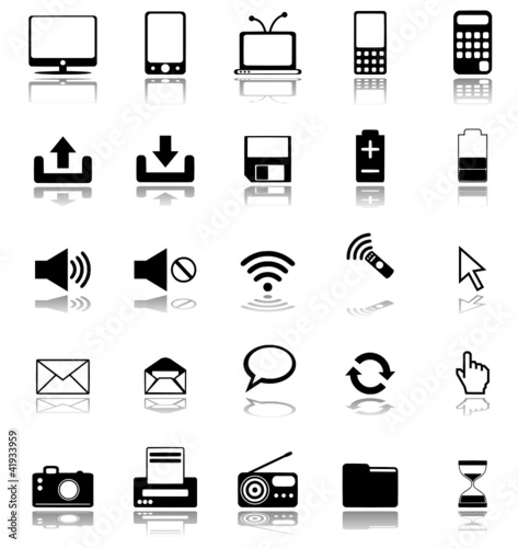 Vektor: Multimedia Symbole schwarz mit Schatten Multimedia Symbole schwarz mit Schatten