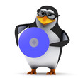 3d Penguin in glasses with an HD DVD