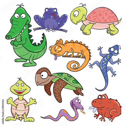 Vector: Reptiles and amphibians doodle icon set Reptiles and amphibians doodle icon set