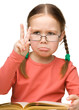 Sad little girl showing 