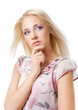 girl looks away and thinks.