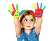 Little girl shows her coloured hands