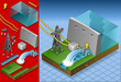 Vector: Isometric watermill in production of energy Isometric watermill in production of energy