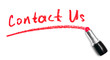 Inscription "Contact us" lipstick. On a white background.