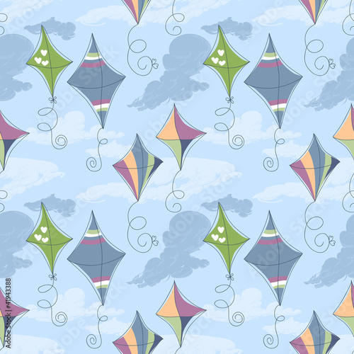 Vector: Kites over blue sky seamless pattern Kites over blue sky seamless pattern