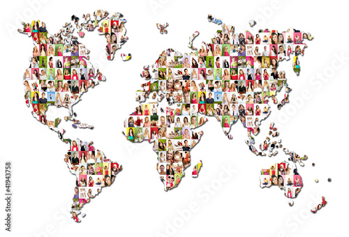 Foto: Portraits of a lot of people - world map Portraits of a lot of people - world map