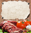fresh meat and vegetables on the background of the billboard