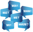 Sprechblasen 6-W-Fragewörter blau