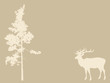 deer near pines on brown background deer near pines on brown background