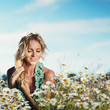 girl on the daisy flowers field girl on the daisy flowers field