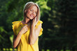 happy woman in forest