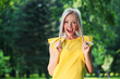 happy woman in forest