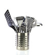 Collection of kitchen tools in container  on white background