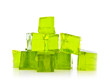 Cubes of Lime jelly on a white background