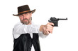 Man in stetson shot from pistol