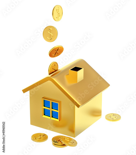 Illustration: falling down dollar coins to the money box falling down dollar coins to the money box