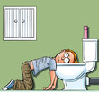 Illustration: Cartoon teen boy sick in the toilet. Wishing he was dead Cartoon teen boy sick in the toilet. Wishing he was dead