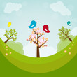 Cartoon earth with trees and birds Cartoon earth with trees and birds