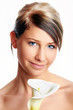 smiling girl with calla isolated on white background