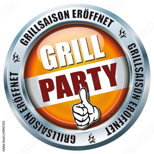 Vector: Grill-Party - Grillsaison eröffnet - Button Grill-Party - Grillsaison eröffnet - Button