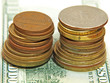 Two coins stacks.Closeup.