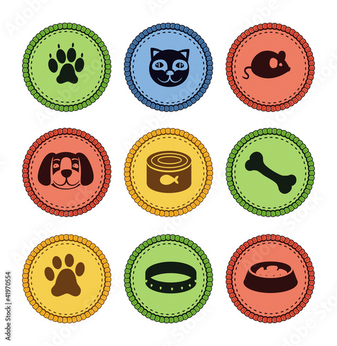 Vector: set of cat and dog icons in retro style set of cat and dog icons in retro style