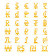 Golden currency symbols of the world