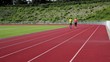 Couple jogging stadium