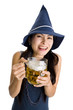 woman with beer laughing