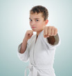 Young boy training karate.