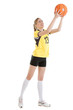 Young female basketball player with ball