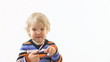 happy boy with sunglasses on white background
