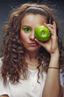 Photo: girl and a green apple girl and a green apple