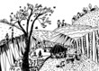 Landscape sketch with people and houses