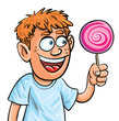 Illustration: Cartoon boy eating lollypop. Isolated Cartoon boy eating lollypop. Isolated