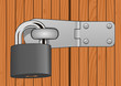 Closeup wood door with padlock
